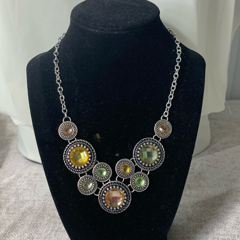 Premier Design Chiffon Multi Colored Crystal Bib Necklace